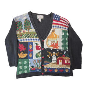Carolina Colours Vintage Apple Orchard Fall Farm Knit Cardigan Womens Large L